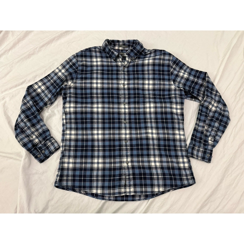 Eddie Bauer Flannel Shirt Mens Sz L Blue Plaid Long Sleeve Cotton Button Down